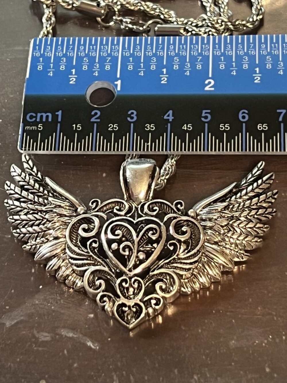 Silver-Toned Winged Heart Pendant Necklace (369) *PLEASE READ DESCRIPTION*
